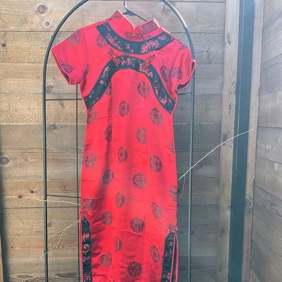 strapless open back dress M-5Xl) Plus Size Satin Surface Red Oriental Qipao Dress – Pluspreorder main image 1